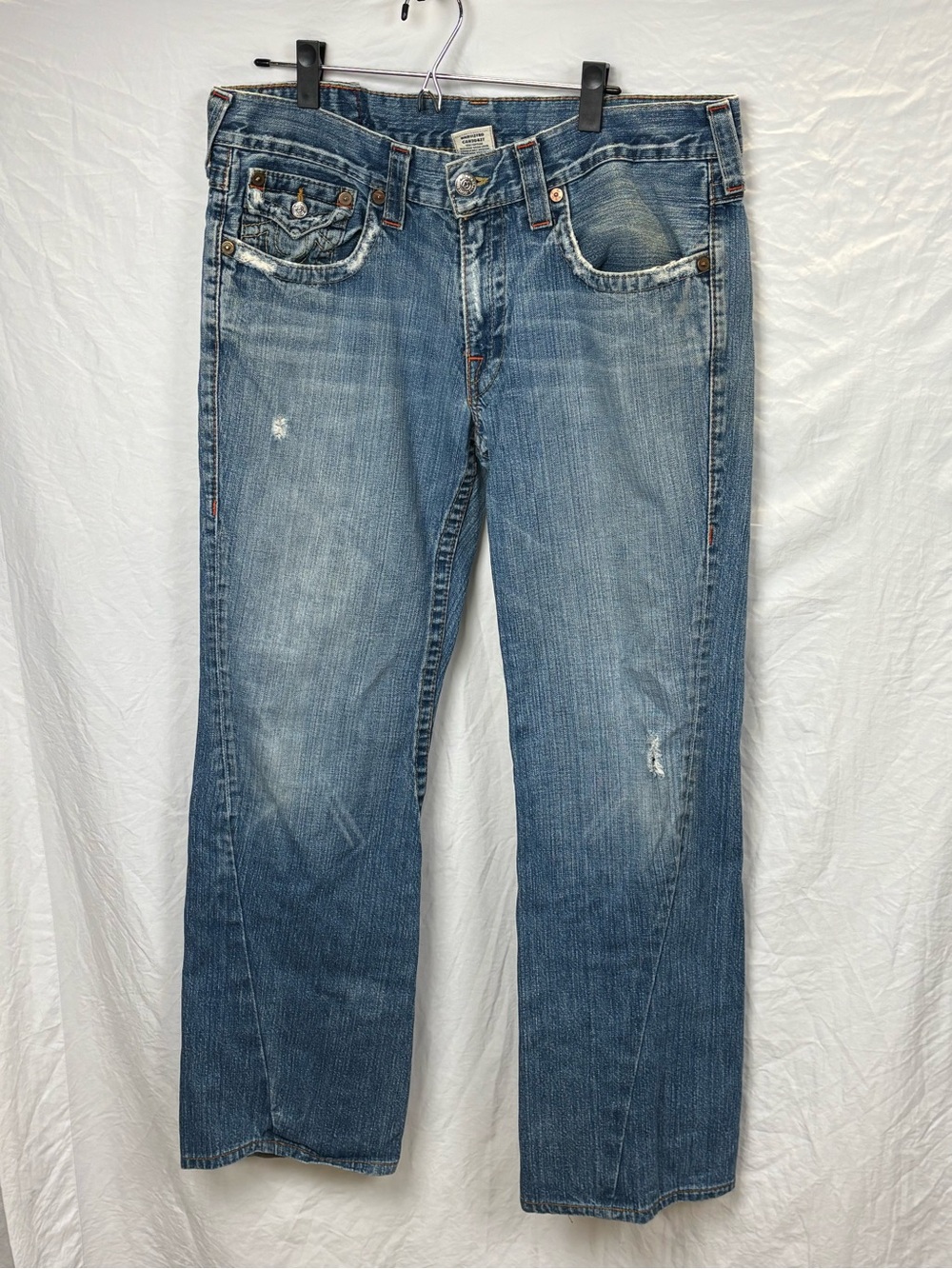 True Religion Classic Men's Joey 36 33 Blue Washed Straight-Leg Jeans